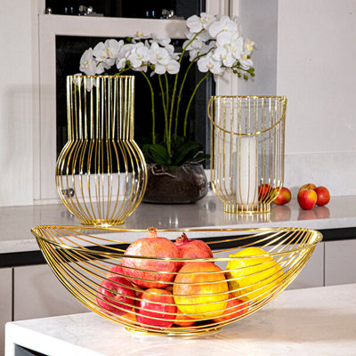 Madison & Mayfair Art Deco Style Large Wire BowlGold from B&Q