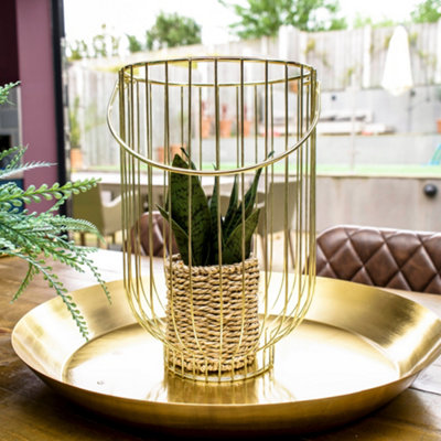 Madison & Mayfair Art Deco Style Large Round Wire Vase LanternGold from B&Q