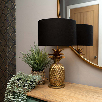 Madison & Mayfair Glamorous Pineapple Gold Base Lamp With Black And Gold Shade from B&Q