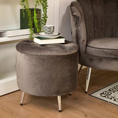 Madison & Mayfair Grey Darcy Velvet Ottoman Stool With Silver Legs from B&Q