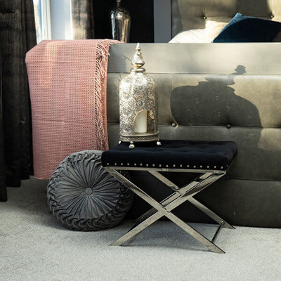 Madison & Mayfair Minimalist Black Quilted Stool With A Silver Stand from B&Q