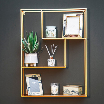 Madison & Mayfair Large Gold Wall Shelf Unit With Three Staggered Tiers