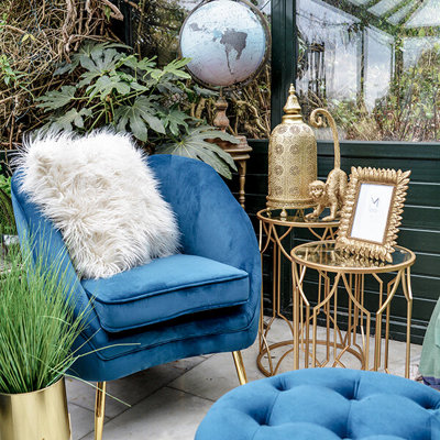 Madison & Mayfair Blue Brooklyn Velvet Chair With Padded Cushion And Gold Legs from B&Q