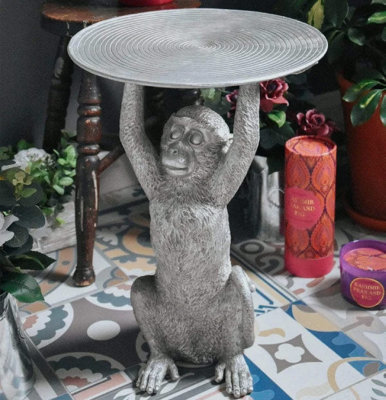 Madison & Mayfair Resin Monkey Side Table In Silver from B&Q