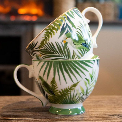 Madison & Mayfair Set Of Two Emerald Green Eden Decal Footed Mugs With A White And Green Handle from B&Q