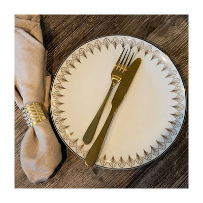 Madison & Mayfair Set Of Four Black And Gold Coupe Dinner Plates
