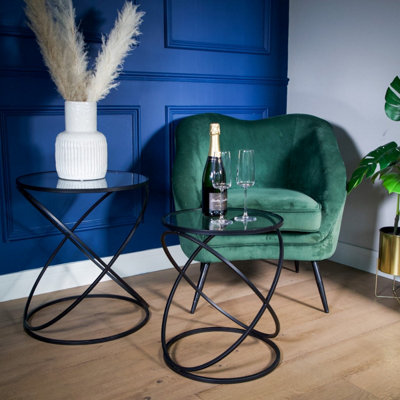 Madison & Mayfair Set Of 2 Black Criss Cross Tables With Glass Top from B&Q