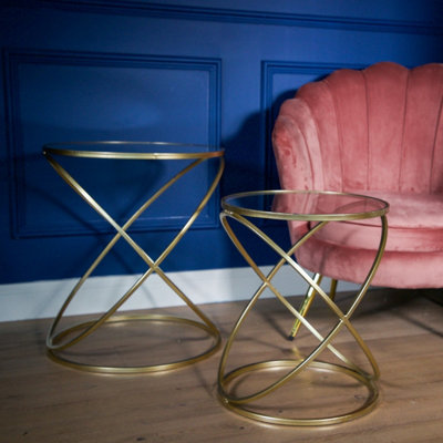 Madison & Mayfair Set Of 2 Gold Criss Cross Tables With Glass Top from B&Q