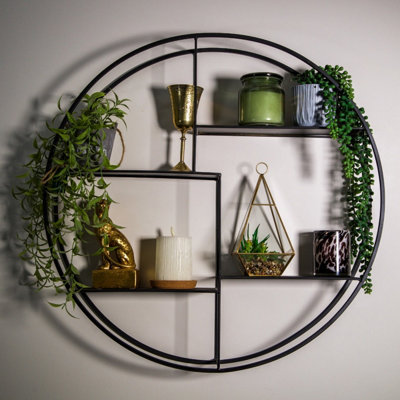 Madison & Mayfair Sleek Black Round Wall-Mounted Shelf Unit