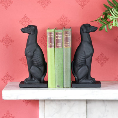 Madison & Mayfair Graceful Twin Greyhound Bookends In Sleek Black from B&Q