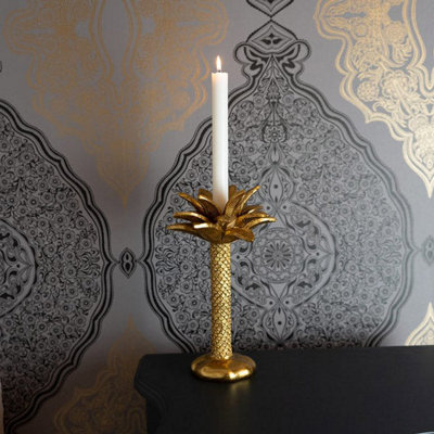 Madison & Mayfair Gold Palm Tree Design- Dinning Candleholder from B&Q