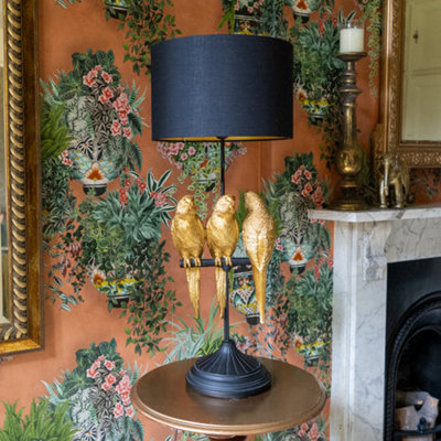 Madison & Mayfair Trio Parrots Lamp: Black Gold Base With Matching Shade from B&Q