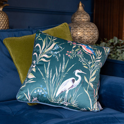 Madison & Mayfair Teal Floral Heron Design Cushion from B&Q