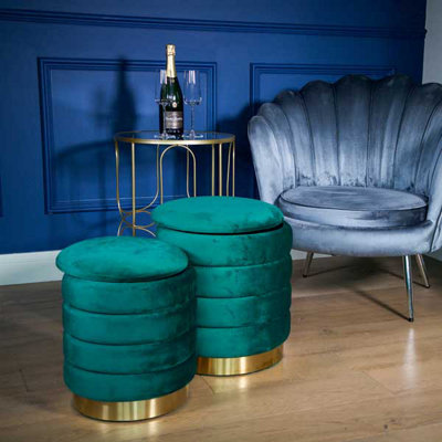 Madison & Mayfair Set Of Two Emerald Green Ottoman Stools With Gold Bases from B&Q