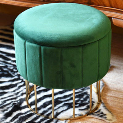 Madison & Mayfair Emerald Green Round Ottoman Stool With A Gold Base from B&Q