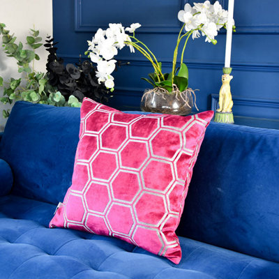 Madison & Mayfair Square Cushion Large Hexagon Cut Velvet Fuschia from B&Q