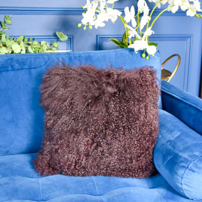 Madison & Mayfair Square Cushion Mongolian Lamb With Real Suede Aubergine from B&Q