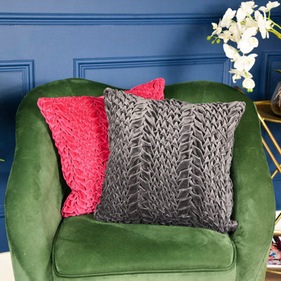 Madison & Mayfair Luxurious Smocked Velvet Charcoal Square Cushion from B&Q