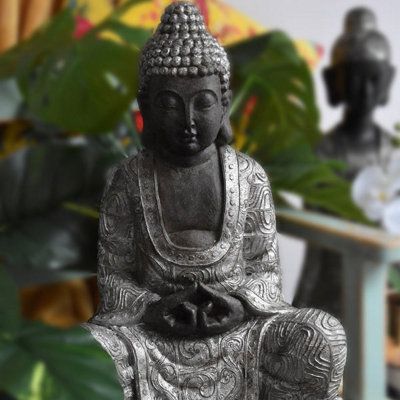 Madison & Mayfair Opulent Black And Silver Sitting Buddha from B&Q