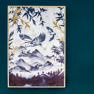 Madison & Mayfair 50X70Cm Blue And White Heron Design Print In A Gold Frame