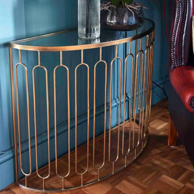 Madison & Mayfair Elegant Antique Gold Console Tables With Glass Tops Set Of 2