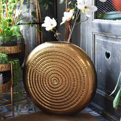 Madison & Mayfair Timeless Antique Gold Oval Embossed Metal Vase from B&Q