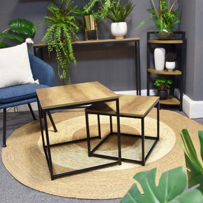 Madison & Mayfair Modern Nesting Tables - Set Of 2, Oak Wood & Metal Finish