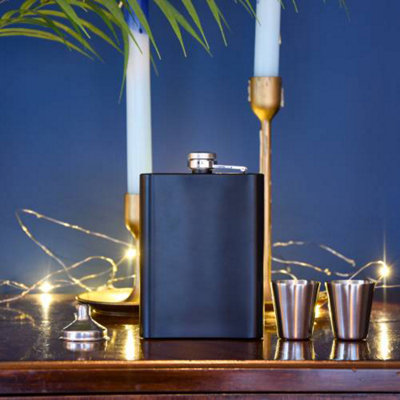 Madison & Mayfair Unisex Black 4 Piece Matte Hip Flask Set With Gift Box - Image 2