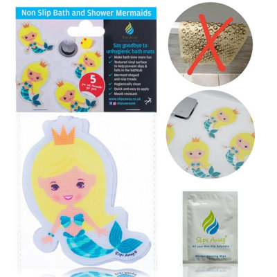 Slips Away Anti Slip Kids Bath Stickers Mermaid ( 5X Pack )