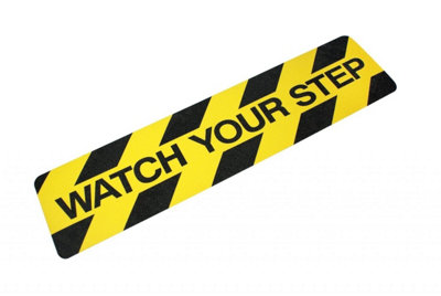 Slips Away Anti Slip Pre Cut Tile Tread " Watch Your Step " 150mm X 610mm from B&Q