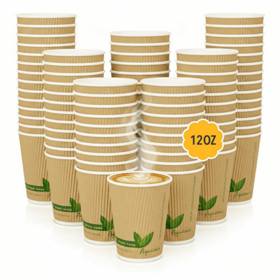  - Disposable Paper Cups 12 Oz Triple Wall Kraft Pack Of 500 Ripple Wrap Coffee Cup Hot & Cold Beverage For TeaWaterParty