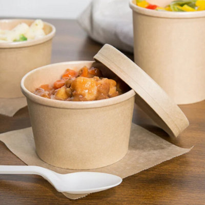 Hot Bargains Soup Containers 50 Pack 8Oz 230Ml Brown Kraft With Lids from B&Q