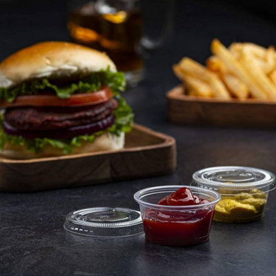 B&Q -  Sauce Containers 100 Pack 4Oz 120Ml Clear Round Plastic With Lids