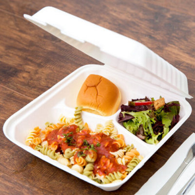 Hot Bargains Bagasse Meal Box 50 Pack 9 Inch Square 3 Compartment Container from B&Q