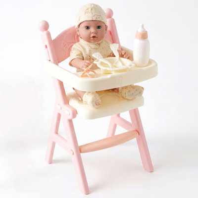 Bibi Doll Baby Doll With Realistic Feeding Accessories & High Chair Toy Pink Bibi Doll from B&Q