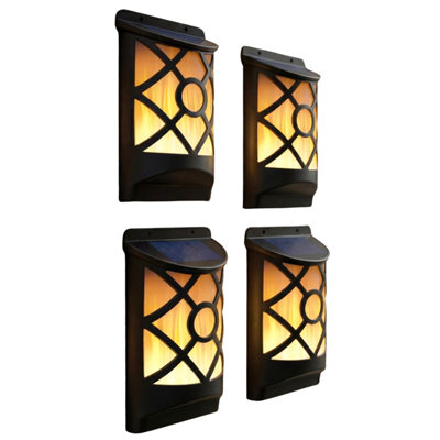 Geezy Solar Led Wall Light With Flickering Flame Garden Patio Dusk To Dawn Lighting X4