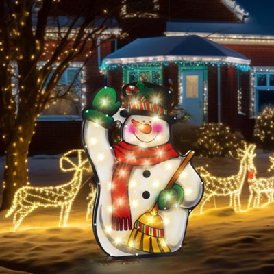 Geezy Christmas Silhouette Lights Indoor Outdoor Snowman Broom Festive Decoration from B&Q