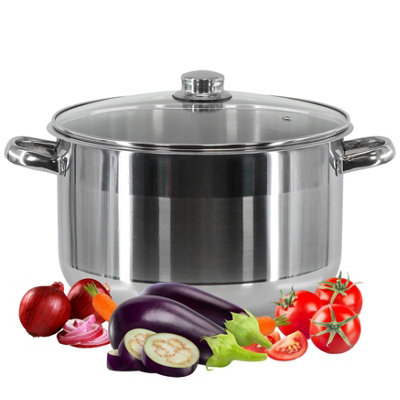 Geezy Stainless Steel Stock Pot Induction Base Deep Casserole Stockpot Glass Lid 6.5 L from B&Q