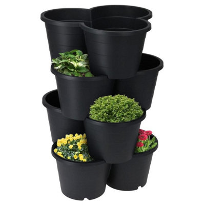 B&Q -  Large 4-Tier Stackable Garden Planters Black Trio Pots For Growing PotatoStrawberryFlower & Herbs