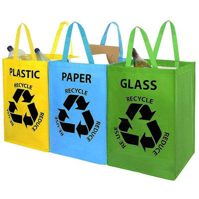 Geezy Set Of 3 Recycle Carry Bags Recycling Organizer Reusable Waste Bin Sack Handles from B&Q