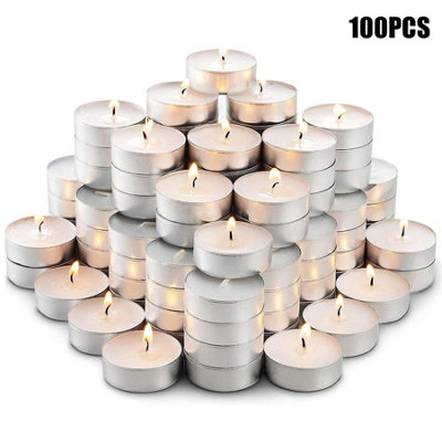 Geezy Tea Lights Candles Unscented Nightlight 4 Hour Burn Tealight Pack Of 100 from B&Q