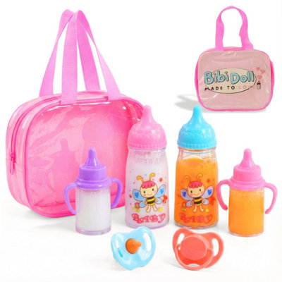 Bibi Doll Baby Dolls Accessories 7In1 Magic Milk Juice Bottles Dummies Carry Bag from B&Q