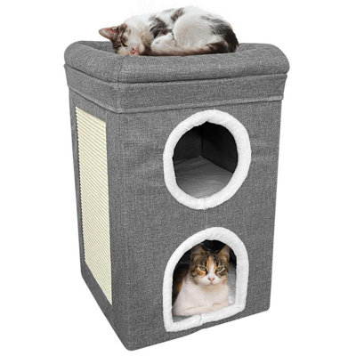 Geezy 2 Tier Indoor Cat House With Scratch Pad Foldable Pet Hideaway Condo Kitten Bed from B&Q