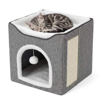 Geezy Foldable Indoor Cat House With Scratch Pad 2-In-1 Pet Hideaway Condo Kitten Bed from B&Q