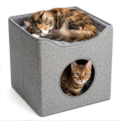 Geezy Foldable Indoor Cat House 2-In-1 Pet Hideaway Bed Stackable Kitten Igloo Cave from B&Q