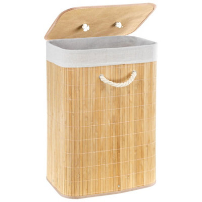 Geezy Bamboo Laundry Basket With Lid Foldable Washing Clothes Bin Hamper With Liner from B&Q