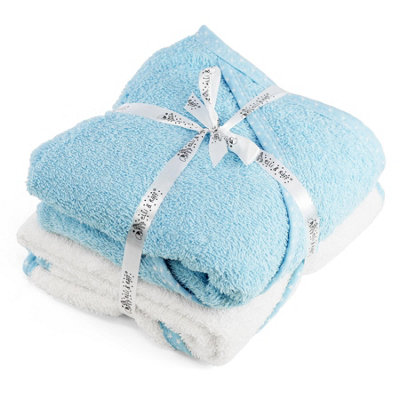 B&Q -  Hooded Baby Towels Pack Of 2 Cotton Newborn Bath Essentials Towel Wrap Blue