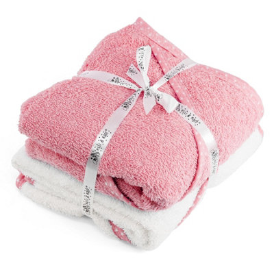 B&Q -  Hooded Baby Towels Pack Of 2 Cotton Newborn Bath Essentials Towel Wrap Pink