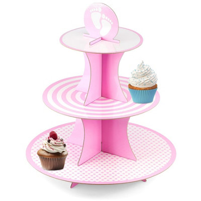 Geezy 3 Tier Cardboard Cupcake Stand Birthdays Afternoon Tea Wedding Cake Stand Pink from B&Q