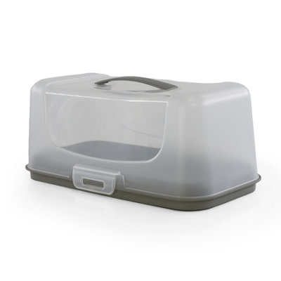Geezy Rectangular Cake Carrier Box Handle Lid Plastic Storage Container Loafs Baguette from B&Q